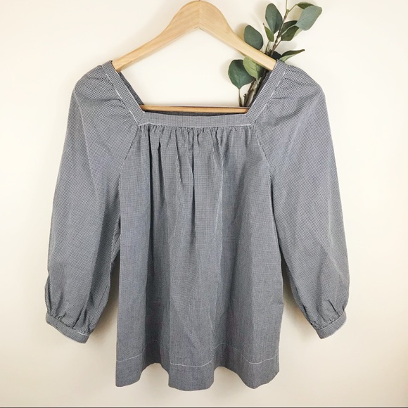 J. Crew Tops - J. Crew Gingham Black & White SZ 0 Peasant Blouse